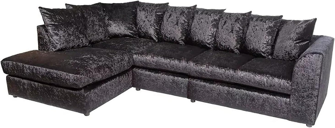 Dylan Crush Velvet L Shape 4, 5 Seater Corner Sofa (Black)