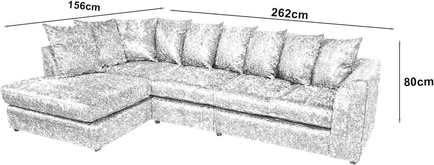 Dylan Crush Velvet L Shape 4, 5 Seater Corner Sofa (Black)