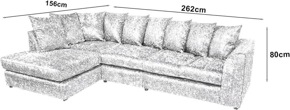 Dylan Crush Velvet L Shape 4, 5 Seater Corner Sofa (Black)