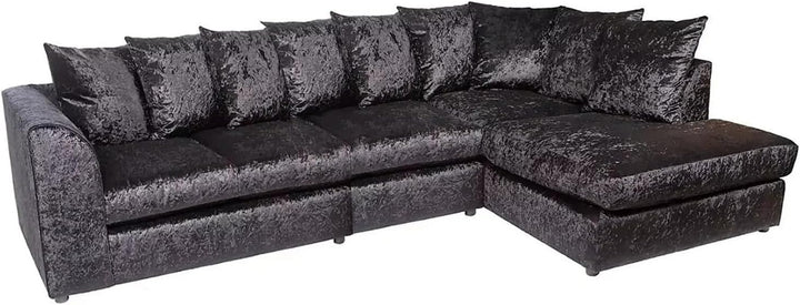 Dylan Crush Velvet L Shape 4, 5 Seater Corner Sofa (Black)