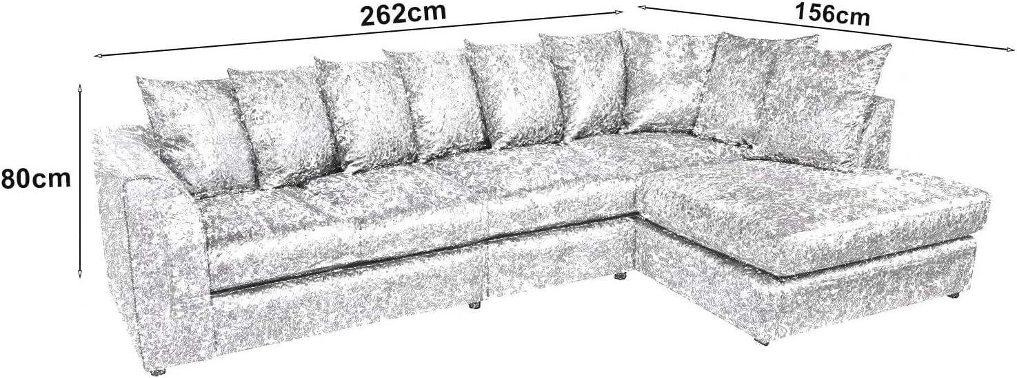 Dylan Crush Velvet L Shape 4, 5 Seater Corner Sofa (Black)