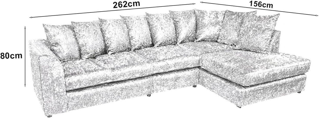 Dylan Crush Velvet L Shape 4, 5 Seater Corner Sofa (Black)