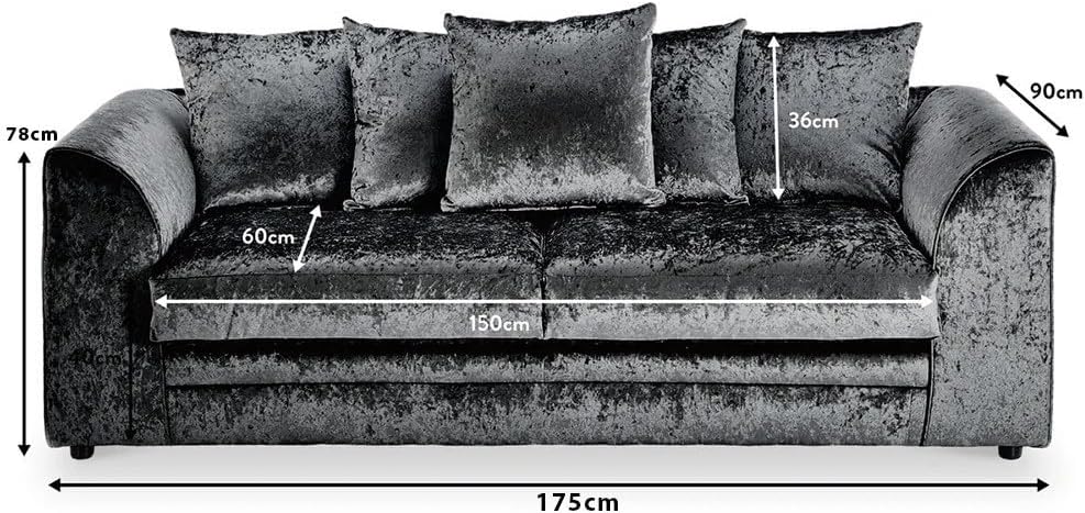 Dylan Crush Velvet L Shape 4, 5 Seater Corner Sofa (Black)