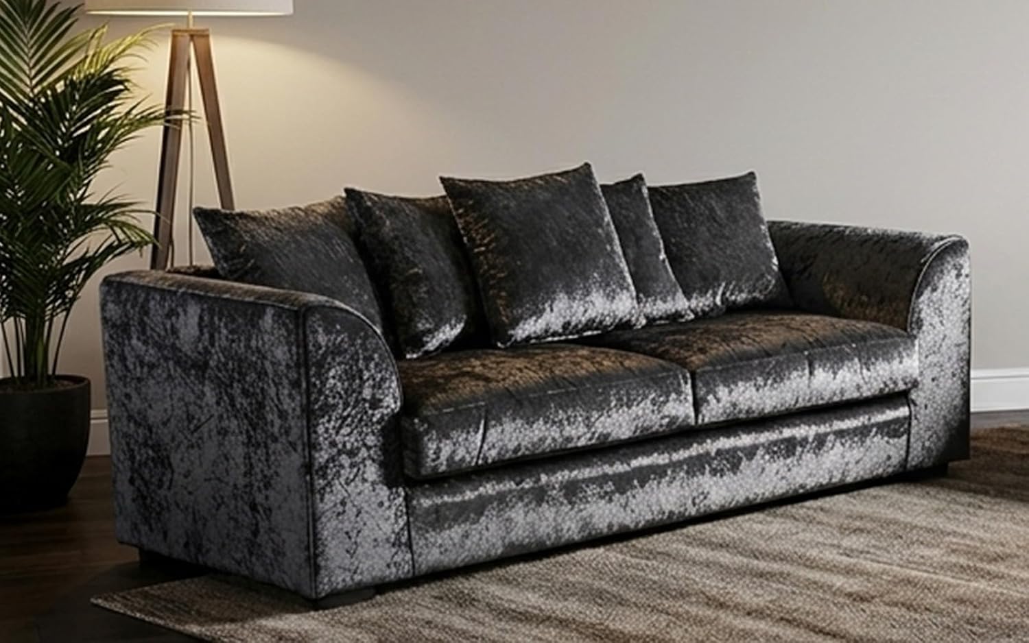 Dylan Crush Velvet L Shape 4, 5 Seater Corner Sofa (Black)