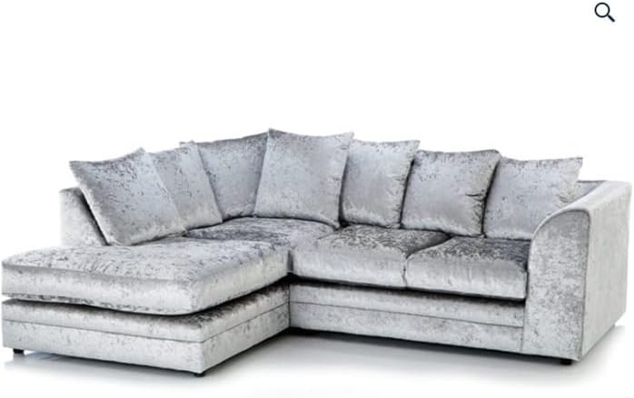 Dylan Crush Velvet L Shape 4, 5 Seater Corner Sofa (Silver)