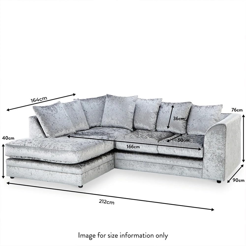 Dylan Crush Velvet L Shape 4, 5 Seater Corner Sofa (Silver)