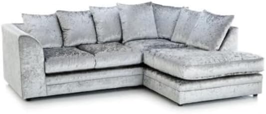 Dylan Crush Velvet L Shape 4, 5 Seater Corner Sofa (Silver)