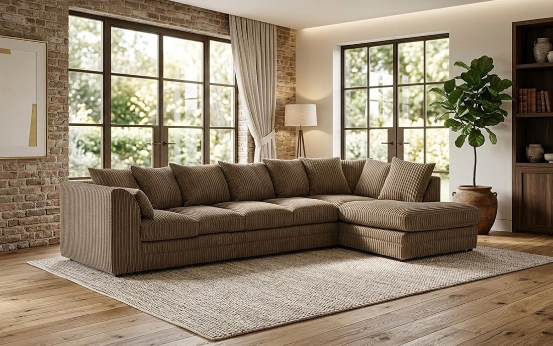 Dylan Jumbo Cord L Shape 5, 6 Seater Left and Right Corner Sofa (mink)