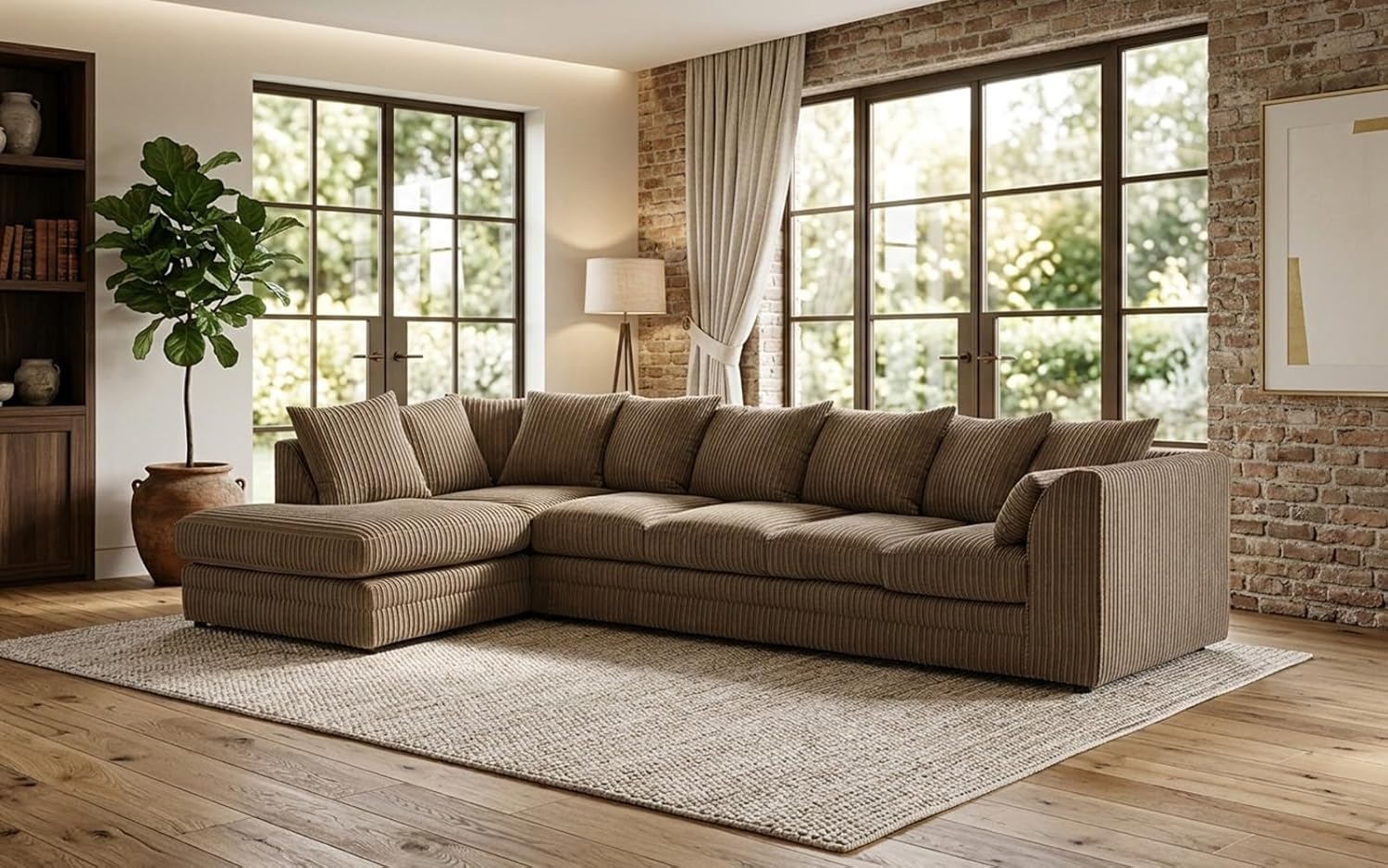 Dylan Jumbo Cord L Shape 5, 6 Seater Left and Right Corner Sofa (mink)