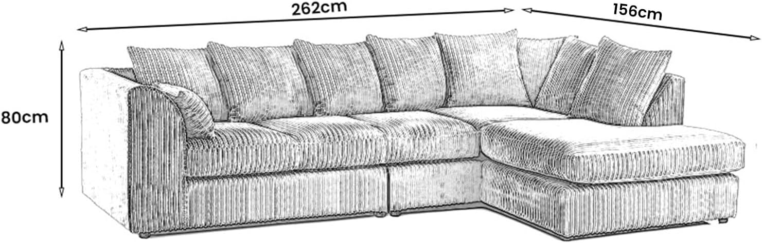 Dylan Jumbo Cord L Shape 5, 6 Seater Left and Right Corner Sofa (mink)