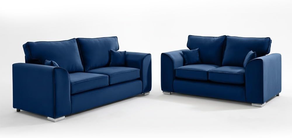 Dylan Plush Velvet 3+2 Sofa Set - High back, Scatter Back (Blue)