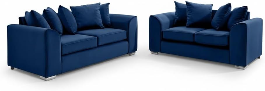Dylan Plush Velvet 3+2 Sofa Set - High back, Scatter Back (Blue)