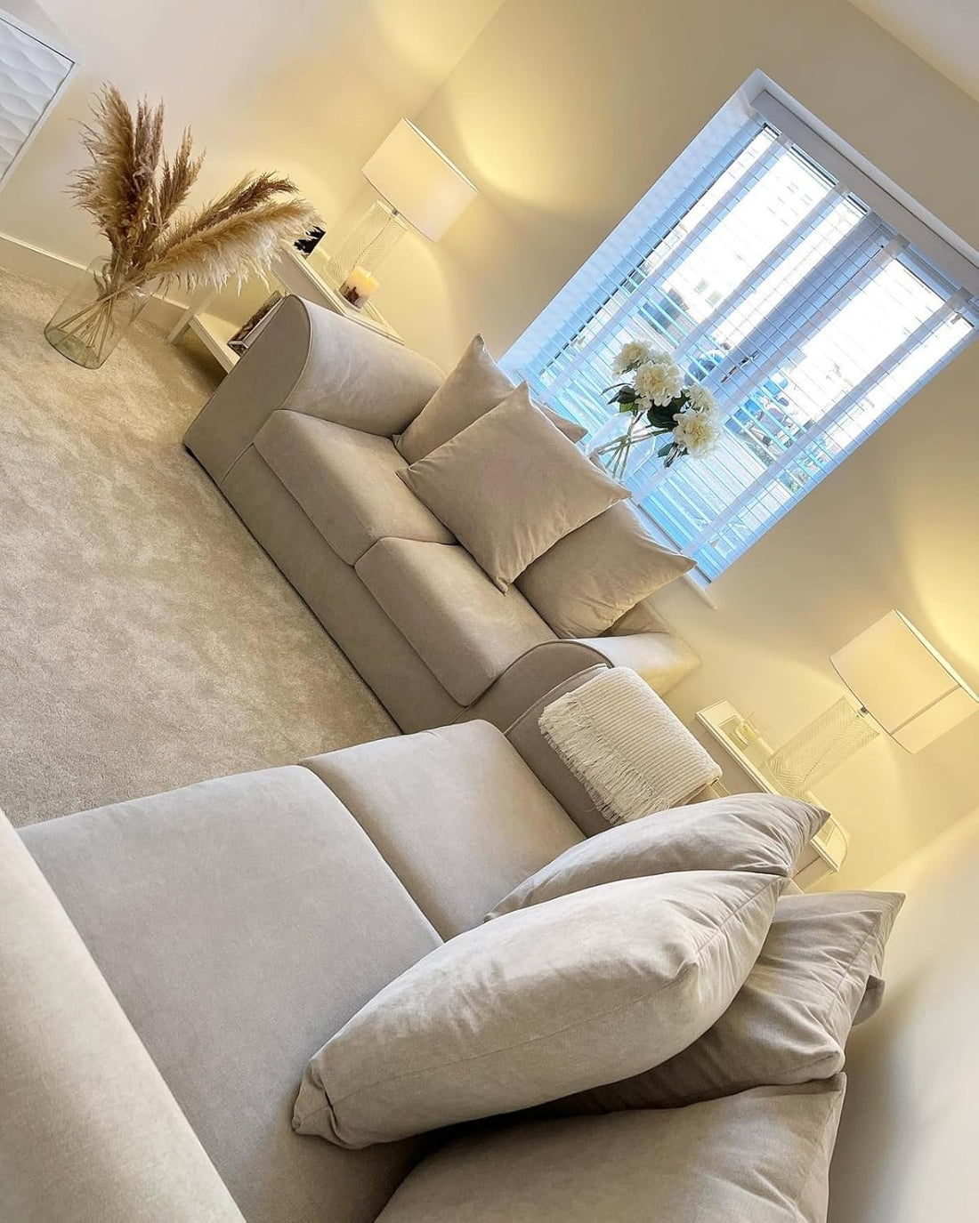 Dylan Plush Velvet 3+2 Sofa Set - High back, Scatter Back (Cream)