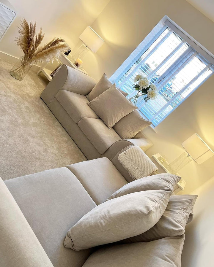 Dylan Plush Velvet 3+2 Sofa Set - High back, Scatter Back (Cream)