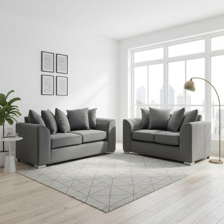 Dylan Plush Velvet 3+2 Sofa Set - High back, Scatter Back (Grey)