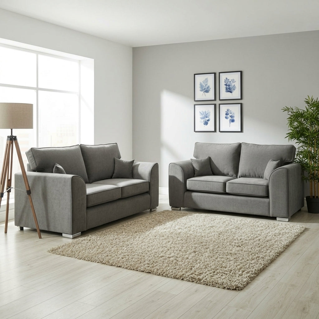 Dylan Plush Velvet 3+2 Sofa Set - High back, Scatter Back (Grey)
