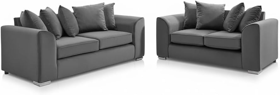 Dylan Plush Velvet 3+2 Sofa Set - High back, Scatter Back (Grey)