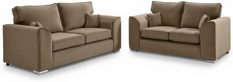 Dylan Plush Velvet 3+2 Sofa Set - High back, Scatter Back (Mink)