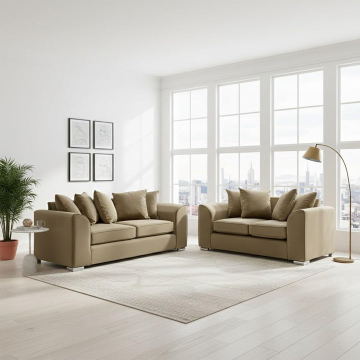 Dylan Plush Velvet 3+2 Sofa Set - High back, Scatter Back (Mink)