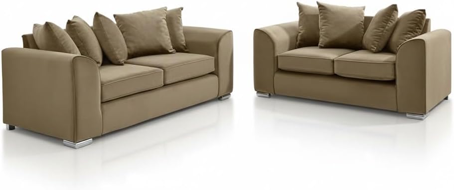 Dylan Plush Velvet 3+2 Sofa Set - High back, Scatter Back (Mink)