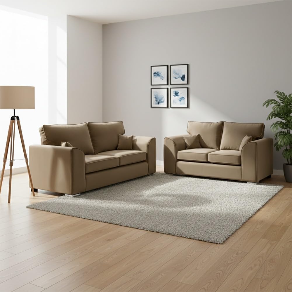 Dylan Plush Velvet 3+2 Sofa Set - High back, Scatter Back (Mink)