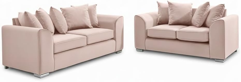 Dylan Plush Velvet 3+2 Sofa Set - High back, Scatter Back (Pink)
