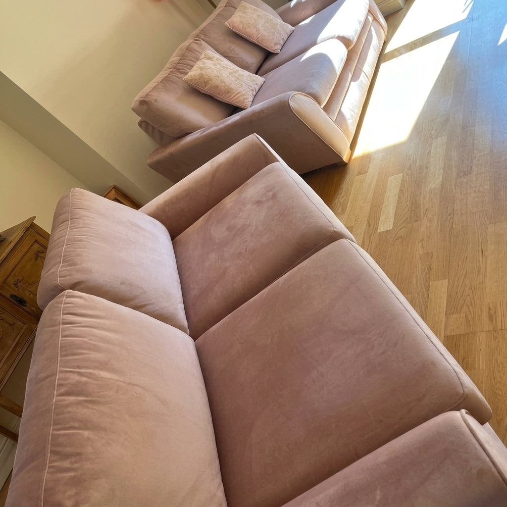 Dylan Plush Velvet 3+2 Sofa Set - High back, Scatter Back (Pink)