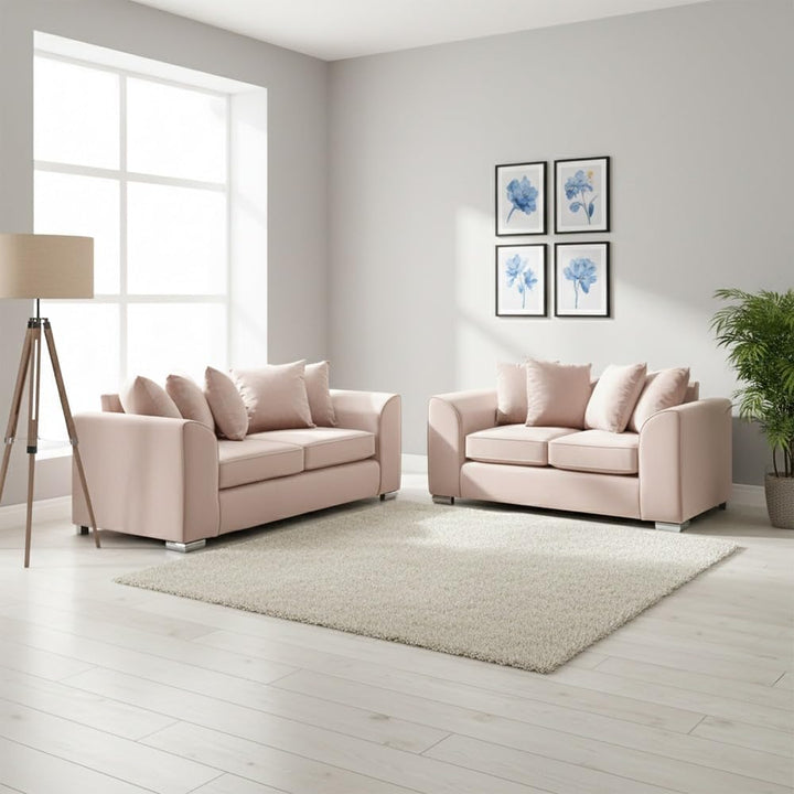 Dylan Plush Velvet 3+2 Sofa Set - High back, Scatter Back (Pink)