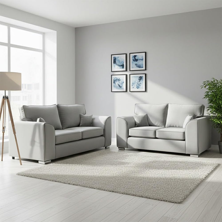 Dylan Plush Velvet 3+2 Sofa Set - High back, Scatter Back (Silver)