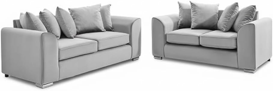 Dylan Plush Velvet 3+2 Sofa Set - High back, Scatter Back (Silver)
