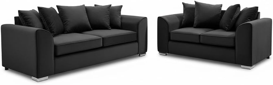 Dylan Plush Velvet 3+2 Sofa Set - High back, Scatter Back (Black)