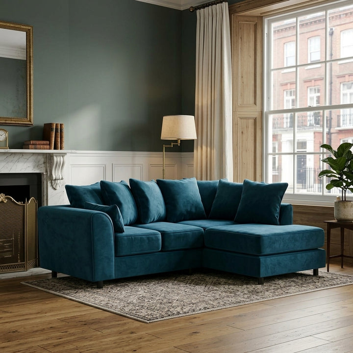 Dylan Plush Velvet L Shape 4 Seater Corner Sofa (Blue)
