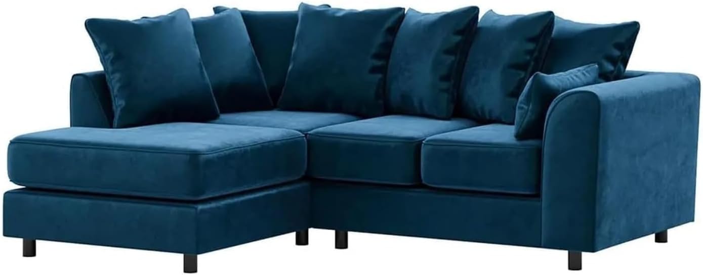 Dylan Plush Velvet L Shape 4 Seater Corner Sofa (Blue)