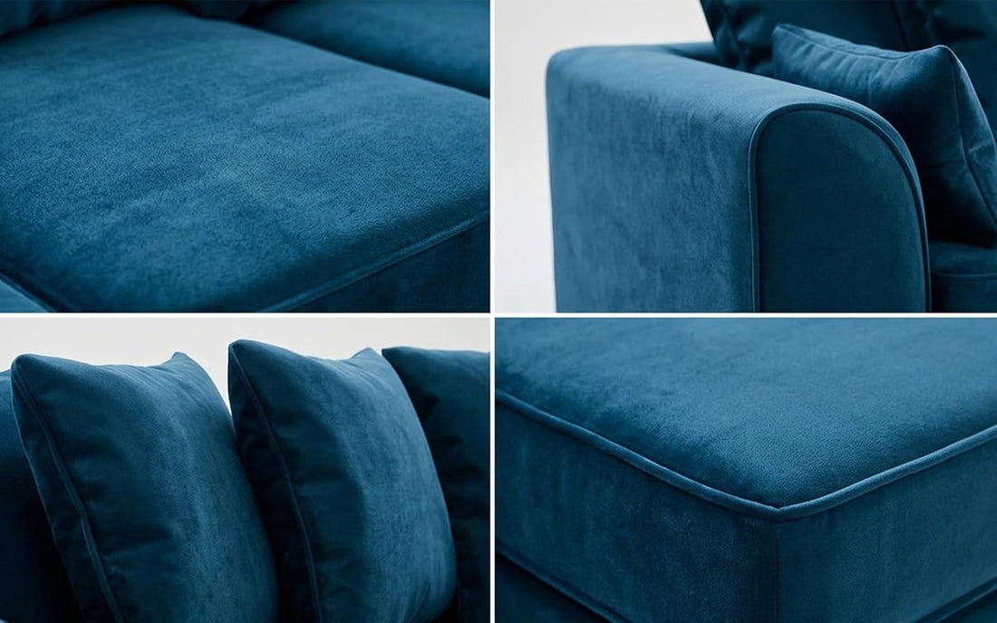 Dylan Plush Velvet L Shape 4 Seater Corner Sofa (Blue)