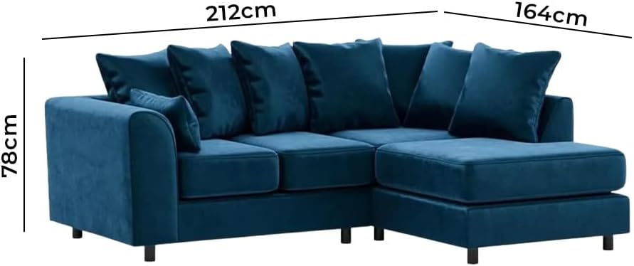 Dylan Plush Velvet L Shape 4 Seater Corner Sofa (Blue)
