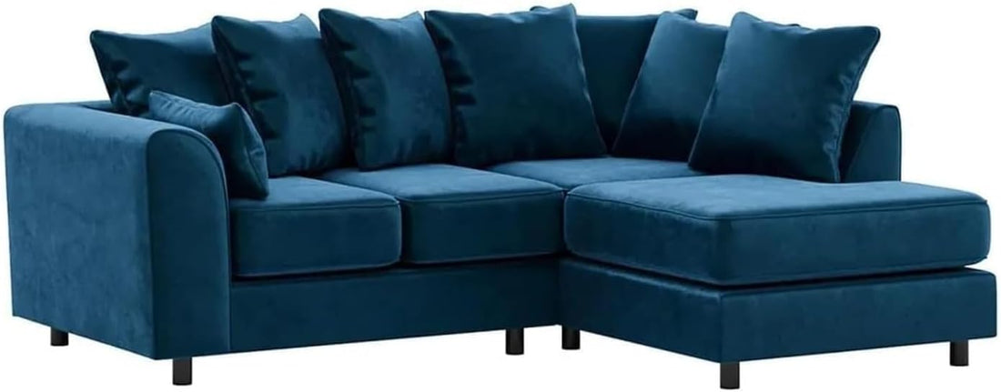 Dylan Plush Velvet L Shape 4 Seater Corner Sofa (Blue)
