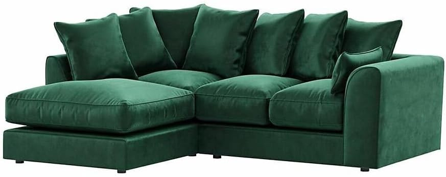 Dylan Plush Velvet L Shape 4 Seater Corner Sofa (Green)