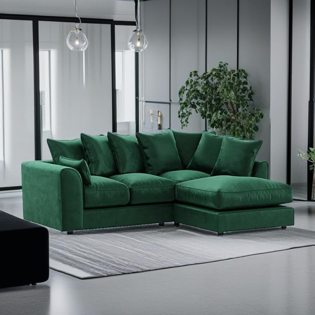 Dylan Plush Velvet L Shape 4 Seater Corner Sofa (Green)