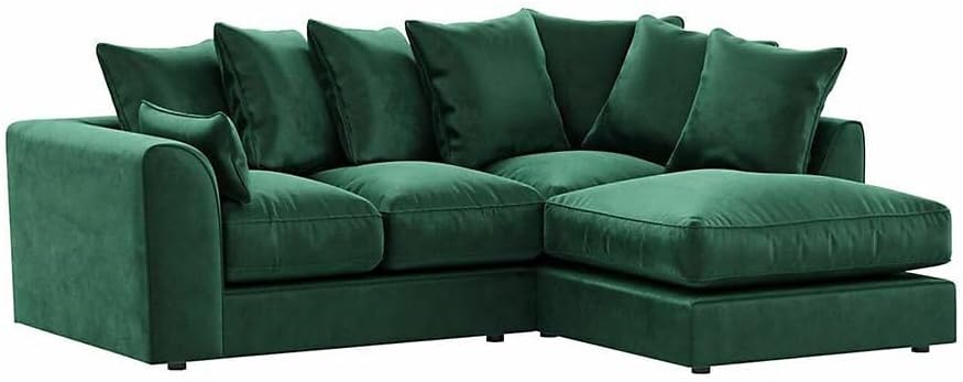 Dylan Plush Velvet L Shape 4 Seater Corner Sofa (Green)