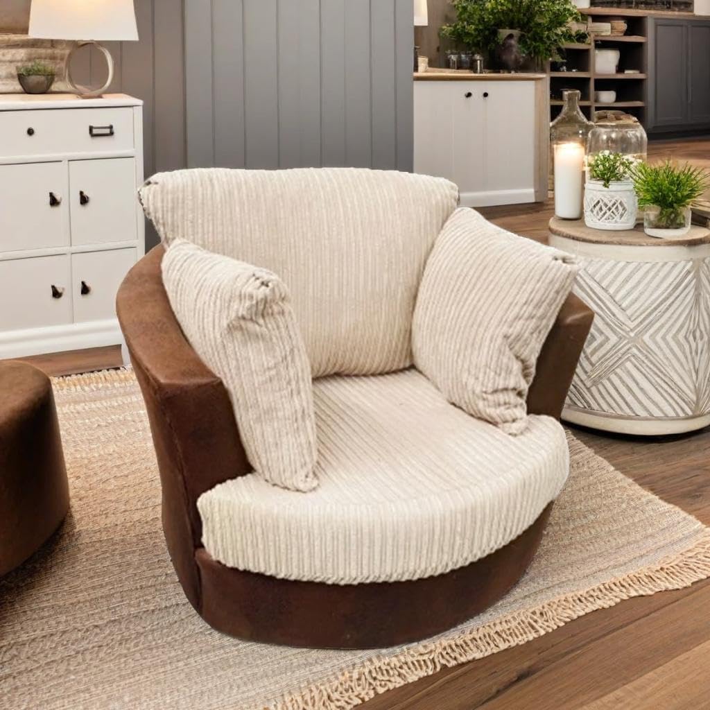 Dylan Byron Cord L Shape Sofa (Brown & Beige)