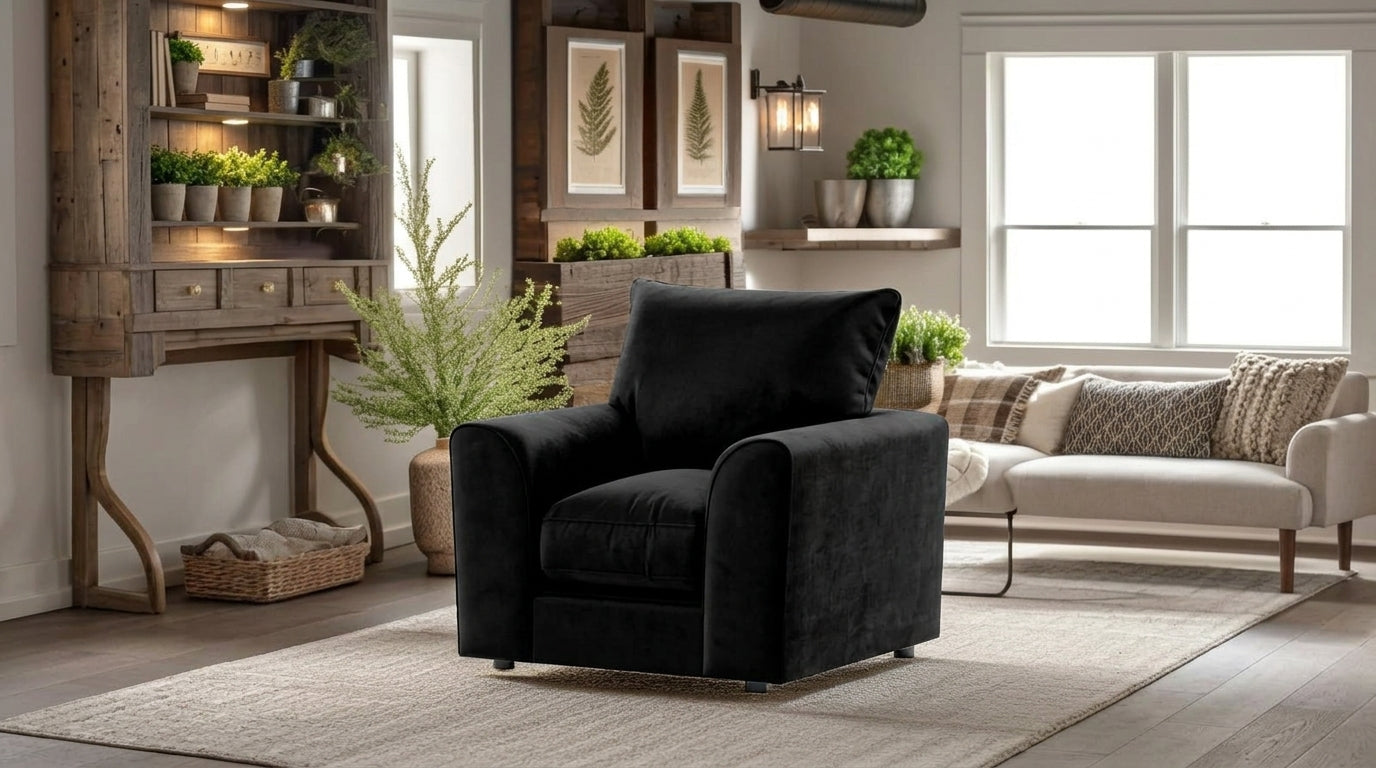Dylan Plush Velvet L Shape 4 Seater Corner Sofa (Black)