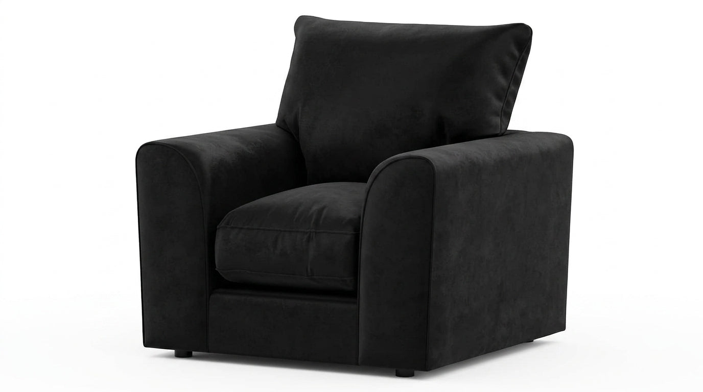 Dylan Plush Velvet L Shape 4 Seater Corner Sofa (Black)