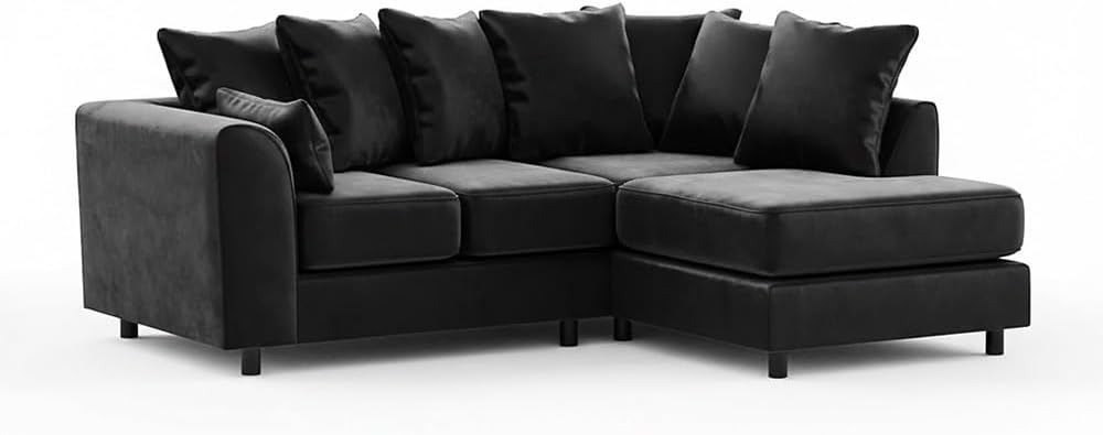 Dylan Plush Velvet L Shape 4 Seater Corner Sofa (Black)