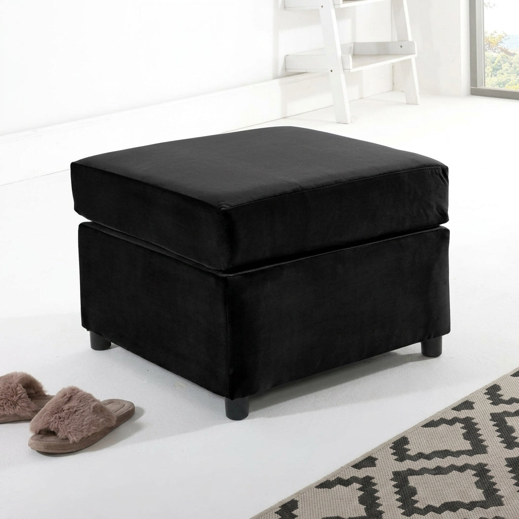 Dylan Plush Velvet L Shape 4 Seater Corner Sofa (Black)