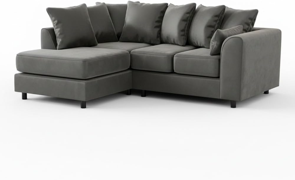 Dylan Plush Velvet L Shape 4 Seater Corner Sofa (Grey)