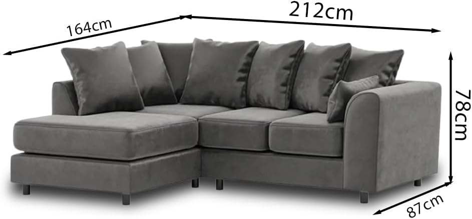 Dylan Plush Velvet L Shape 4 Seater Corner Sofa (Grey)