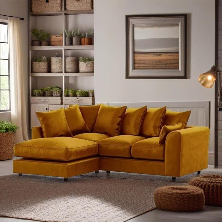 Dylan Plush Velvet L Shape 4 Seater Corner Sofa (Mustard)