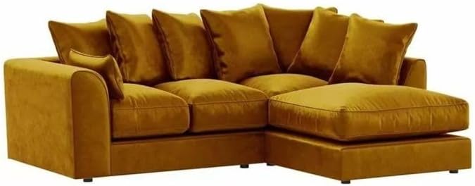 Dylan Plush Velvet L Shape 4 Seater Corner Sofa (Mustard)