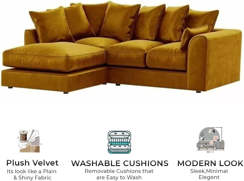 Dylan Plush Velvet L Shape 4 Seater Corner Sofa (Mustard)