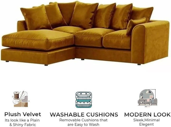 Dylan Plush Velvet L Shape 4 Seater Corner Sofa (Mustard)